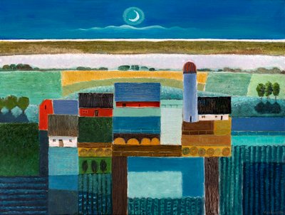 Farm At Night, 2022 (olja på duk) av Vadym Vaskovsky