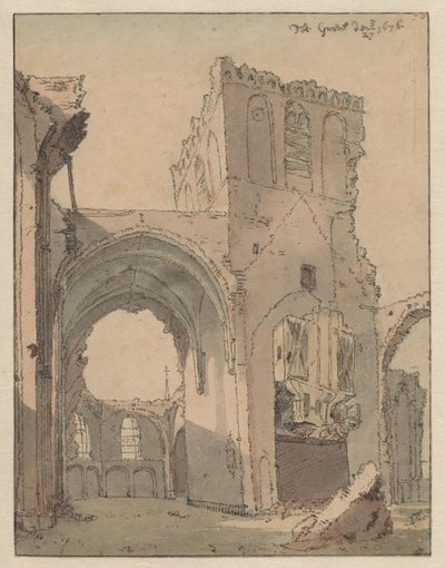 Ruinen av Grote Kerk vid Grave av Valentijn Klotz (attributed to)