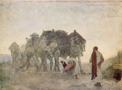 Abrahams tjänare finner en brud åt Isak, Rebekka av Valentin Aleksandrovich Serov