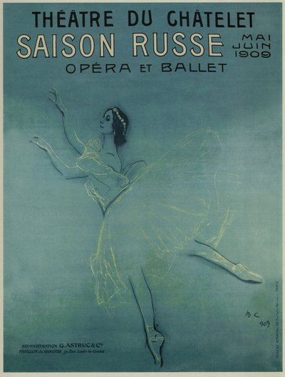 Reklamaffisch för balettdansösen Anna Pavlova i baletten Les sylphides av F. Chopin, 1909 av Valentin Aleksandrovich Serov