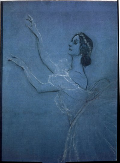 Ballerinan Anna Pavlova (1882-1931) i baletten "Sylphides" av Frederic Chopin (1810-1849) (detalj). Verk av Valentin Alexandrovich Serov (1865-1911), tempera och krita på duk av Valentin Aleksandrovich Serov