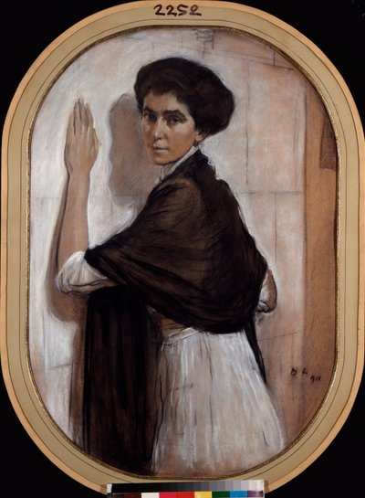 Porträtt av grevinnan Sofia Olsuphyeva. Verk av Valentin Alexandrovich Serov (1865-1911), pastell och sangvin på kartong av Valentin Aleksandrovich Serov