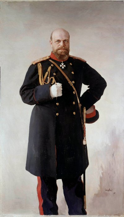 Porträtt till fots av Alexander III (1845-1895), Rysslands kejsare Målning av Valentin Serov (1865-1911) 1895 St. Petersburg. Chateau De Peterhof - Hellängdsporträtt av Alexander III (1845-1895), Rysslands kejsare. Målning av Valentin Serov (1865-1911) av Valentin Aleksandrovich Serov