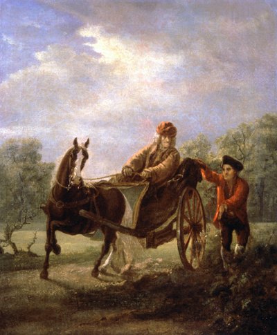 Voltaire i en vagn, ca. 1770-1775 (målning) av Valentin Aleksandrovich Serov