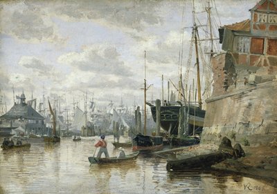 Timmerstugan vid Hamburgs hamn, 1848 (olja på papper ombord) av Valentin Ruths
