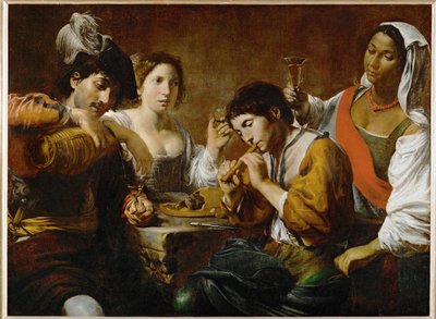 Reunion dans un cabaret - Sällskap på en krog ... av Valentin de Boulogne