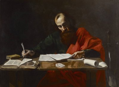 Saint Paul Writing His Epistles  av Valentin de Boulogne