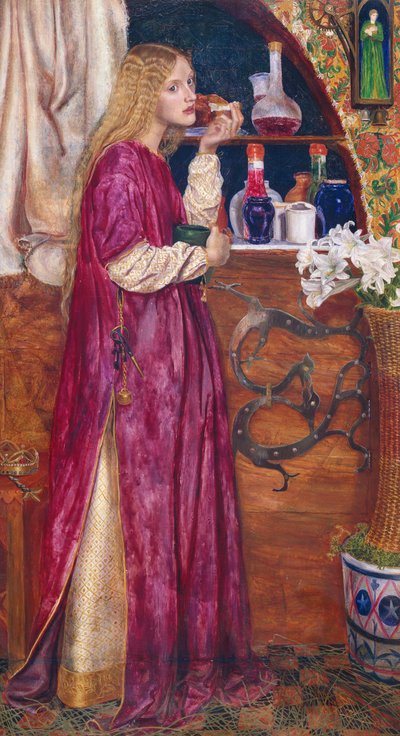 Drottningen var i salongen och åt bröd och honung (olja på panel) av Valentine Cameron Prinsep