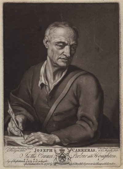 Joseph Carreras, poet och kaplan till Katarina av Braganza (mezzotint) av Valentine Green