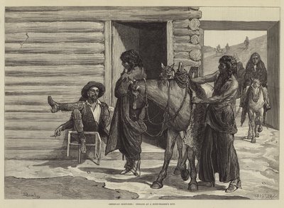 Amerikanska skisser, indianer vid en gömma - Tradarens hydda av Valentine Walter Lewis Bromley