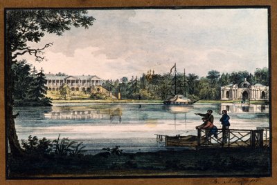 ""Cameron Gallery at the Catherine Palace in Tsarskoye Selo"" av Valerian Platonovich Langer (1799-1870), Litografi, akvarell, ca 1820, Statens friluftsmuseum Tsarskoye Selo, St. Petersburg av Valerian Platonovich Langer