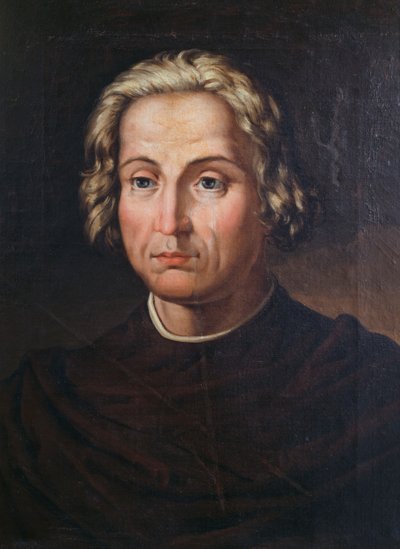 Porträtt av Christopher Columbus (1451-1506), italiensk upptäcktsresande och navigatör, målning av Valeriano Dominguez Becquer (1833-1870) av Valeriano Domínguez Bécquer