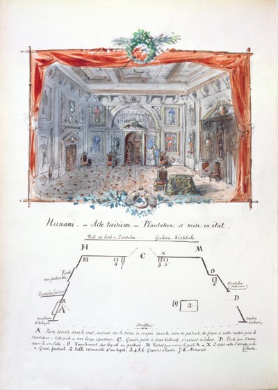 Scenografi och scenografi för en uppsättning av Hernani av Victor Hugo (1802-85) från 1877, 1879 (bläck och gouache) av Valnay Pere et fils