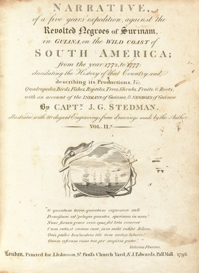 Berättelse om en femårig expedition mot de upproriska negrerna i Surinam, i Guyana, på Sydamerikas vilda kust (volym II) av Various Artists, including William Blake, after John Gabriel Stedman