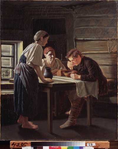 Mottagandet av pilgrimen. Målning av Vasili (Vasili) Grigorievich Perov (1834-1882), olja på duk av Vasili Grigorevich Perov