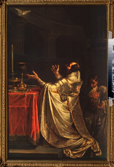 Basil the Great (330-379) (eller Basil of Cesarea) som böjer sig framför den Helige Andes duva (Helige Ande) - Basil the Great - Målning av Vasili Kuzmich Shebuev (1777-1855), olja på duk av Vasili Kuzmich Shebuev