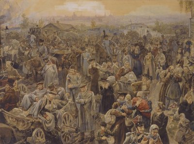 Ryska truppers tillbakadragande från Moskva 1812, 1907 av Vasili Petrovich Lebedev