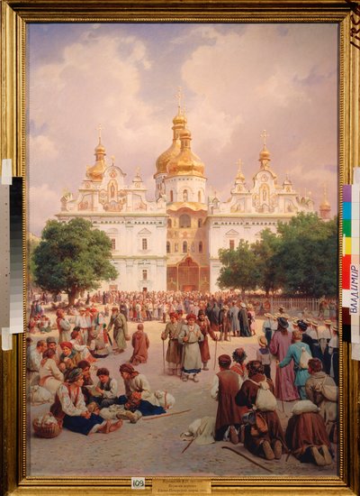 Devant le monastere des Caves a Kiev (Ukraina) (Före grottklostret i Kiev) - Peinture de Vasili Petrovich Vereshchagin (Vassili Verechtchaguine) (1835-1909), huile sur toile av Vasili Petrovich Vereschagin