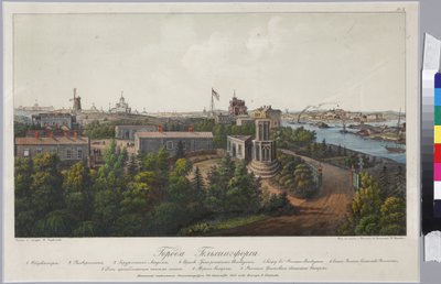Panoramautsikt över Sveaborg och Helsingfors (blad 1), av Sadovnikov, Vasily Semyonovich (1800-1879). Litografi, akvarell av Vasili Semenovich Sadovnikov