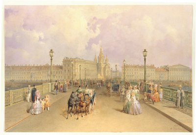 Utsikt över Blagoveshchensky-bron i Sankt Petersburg, 1851 av Vasili Semenovich Sadovnikov