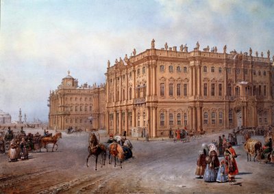 Utsikt över vinterpalatset i Sankt Petersburg 1843 Litografi av Vasily Sodovnikof (eller Sadovnikov av Vasili Semenovich Sadovnikov