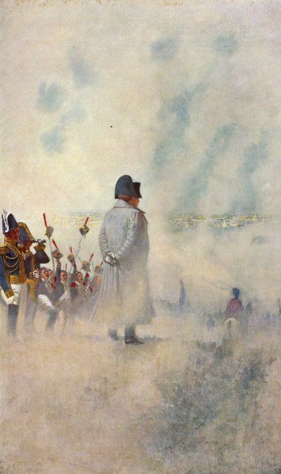 Napoloeon Bonaparte står bland sina soldater före Moskva (färglitografi) av Vasili Vasilievich Vereshchagin