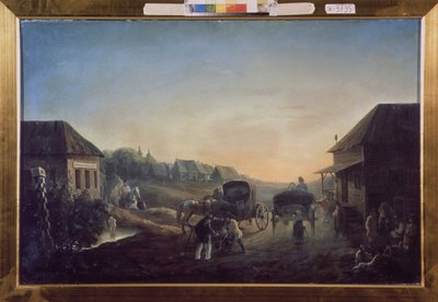 Diligens station. Målning av Vasili Vasilyevich Samoylov (1813-1887), olja på duk av Vasili Vasilyevich Samoylov