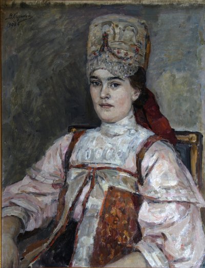 Porträtt av Natalia Fyodorovna Matveeva, 1908 av Vasilij Ivanovic Surikov