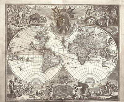 Dubbla halvklotskarta över världen, 1713 av Vasily Anufrievich Kiprianov
