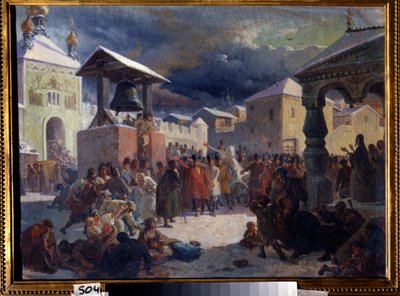 Veche (medeltida folkförsamling av de slaviska länderna) i republiken Novgorod (Vechen i republiken Novgorod). Målning av Vasili Grigorievich Khudyakov (1826-1871). Olja på duk av Vasily Grigorievich Khudyakov