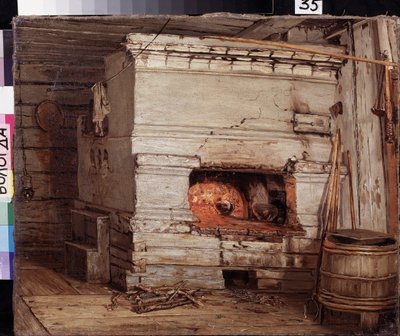 I ett hus på landet. Målning av Vasili Maximovich Maximov (1844-1911), olja på duk av Vasily Maximov