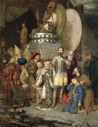 "Prins Mikael av Chernigov vid Batu Khans läger", 1246 1883. av Vasily Smirnov