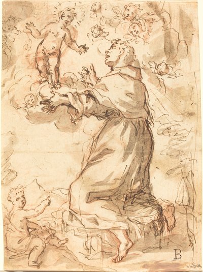 Kristusbarnet som visar sig för den helige Franciskus av Venetian 17th Century