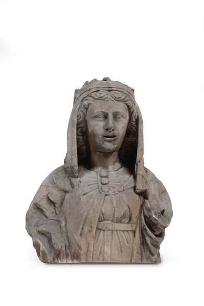 En snidad marmorbyst av ett kvinnligt helgon (marmor) av Venetian School