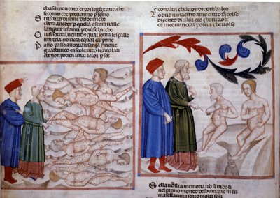 Dante och Vergilius i samtal med Grifolino från Arezzo och Capocchio från Siena. 1300-talet (miniatyr) av Venetian School