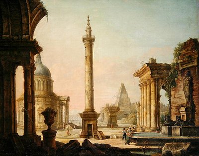 Imaginary View with Column Monument (olja på duk) av Venetian School