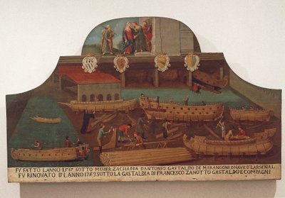 Skylt för Guild of ship snickeri i Arsenale i Venedig av Venetian School