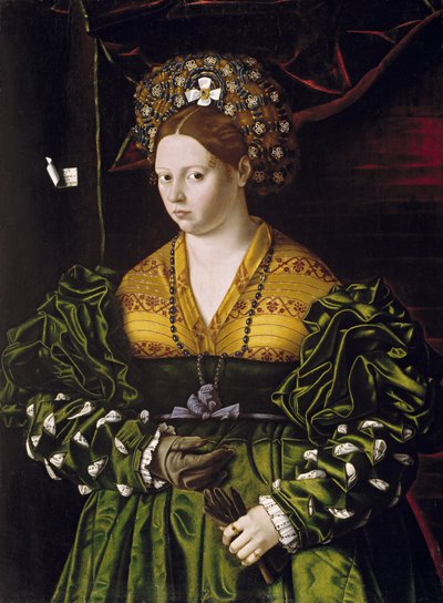 Porträtt av en dam i en grön klänning av Veneto Bartolomeo