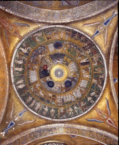 Utsikt över kupolen med mosaik på en gyllene bakgrund av Veneto Byzantine School