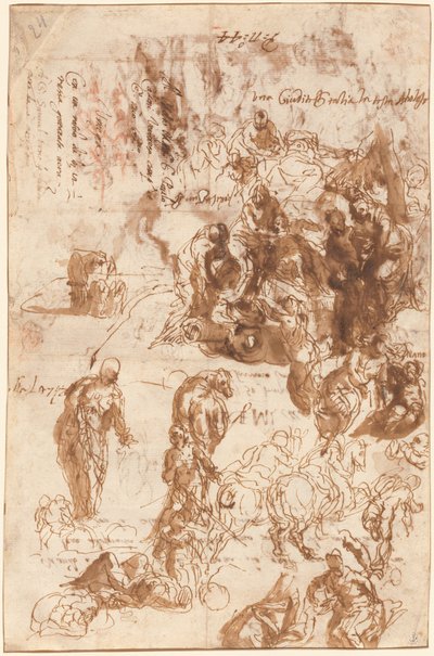 Studier för Judith och Holofernes, David och Goliat, The Finding of Moses och andra [recto] av Veronese