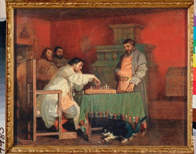 Scen ur en rysk tsars liv (Schackspel) - Scen ur den ryska tsarens liv (schackspel) - Målning av Vyacheslav Grigorievich Schwarz (1838-1869), olja på duk av Viatcheslav Grigorievitch Schwarz