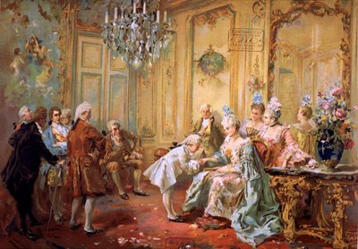 Mozart och Mme de Pompadour,ca 1900 (chromo) av Vicente de (after) Paredes