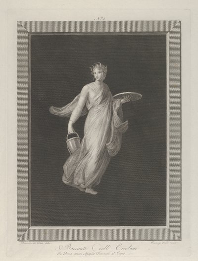 En delvis naken bacchante som håller en skiva i sin upphöjda vänstra hand och en hink i h..., ca. 1795-1820 av Vicenzo Feoli