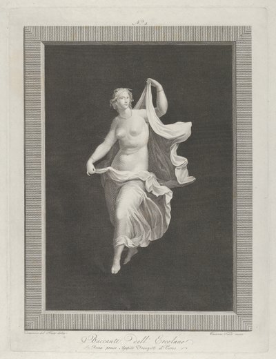 En delvis naken bacchante som kliver fram och håller i ändarna av sitt draperi i varje ..., ca. 1795-1820 av Vicenzo Feoli