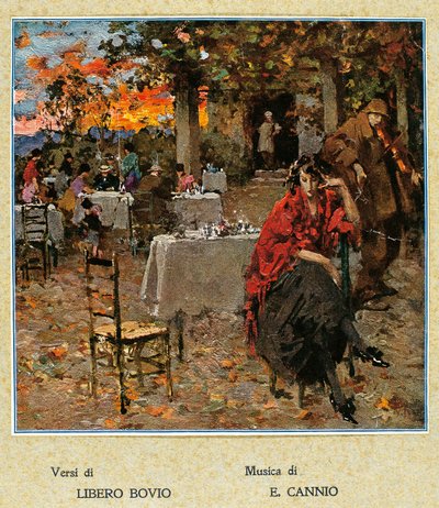 Utomhusrestaurang, illustration för en samling napolitanska sånger. Italien, 1900-talet. (illustration) av Vicenzo Irolli