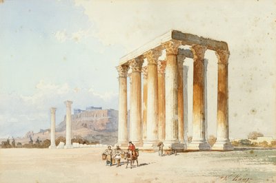 Zeus tempel med Akropolis, Parthenon, Aten (akvarell och kroppsfärg) av Vicenzo Lanza