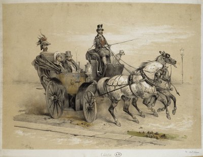 Caleche - Litografi av Adam, v.1840 av Victor Adam