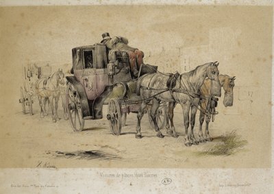 Bilar som kallas fiacres - Litografi av Adam, v.1840 av Victor Adam