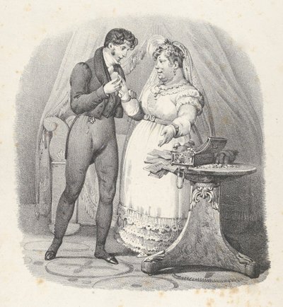 Kille. XVIII: Det måste finnas ett slut! Jag gifter mig med henne. Det måste ta slut! Jag är gift, 1824., av Victor Adam