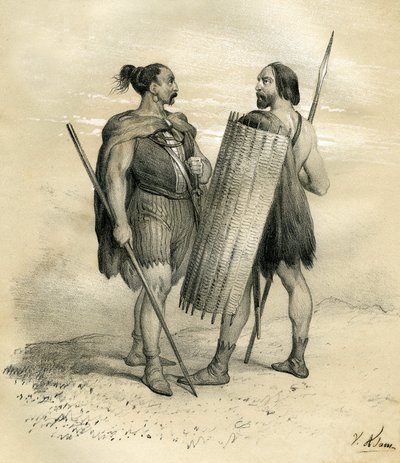 Franc- och Sicamberkrigare omkring år 254. Sicamberna var ett germanskt folk söder om Lippe, som underordnades romarna på 800-talet och sedan integrerades i francfolket. Gravyr av Victor Adam (1801-1866) i boken "France in t av Victor Adam